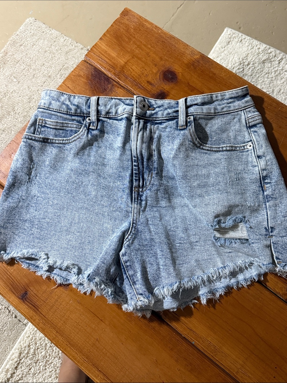 BCBGeneration Light Wash Distressed Denim Shorts
